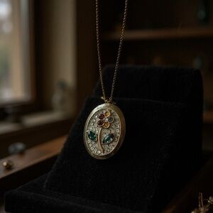 Vintage Nakagawa Corporation Floral pavé 18kt gold plate pendant necklace 🌺